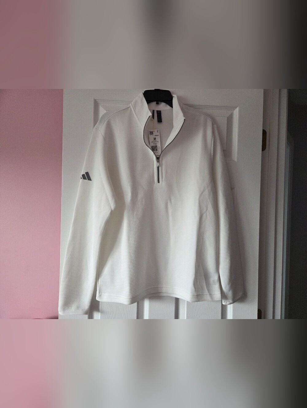 Mens Adidas White Quarter-Zip Pullover Size M NWT